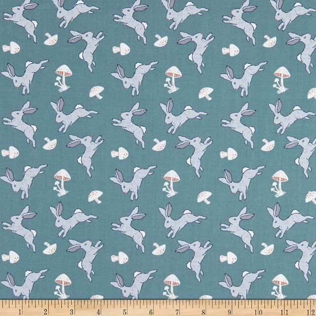 Find Your Path Tossed Bunnies Mushrooms Green Maureen Fiorellini Studio E Cotton Fabric