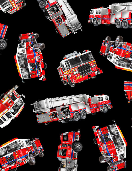 Fire Rescue Tossed Fire Trucks Fire Department Timeless Treasures Cotton Fabric