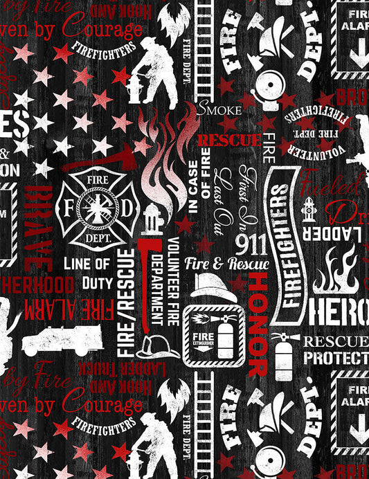 Fire Rescue Firefighter Words Timeless Treasures Cotton Fabric