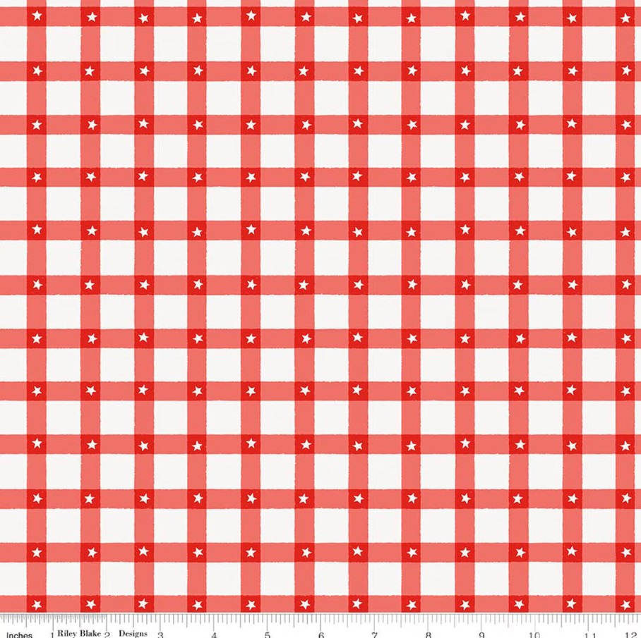 Firecracker Plaid Red Hen My Mind's Eye Riley Blake Designs Cotton Fabric RB-C17202-REDHEN