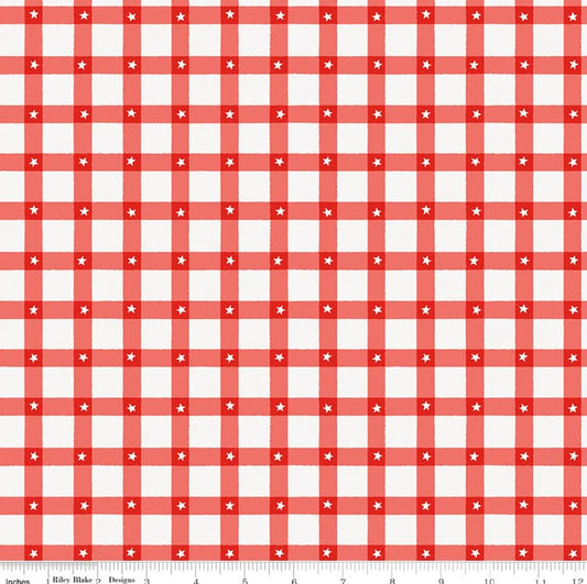Firecracker Plaid Red Hen My Mind's Eye Riley Blake Designs Cotton Fabric RB-C17202-REDHEN