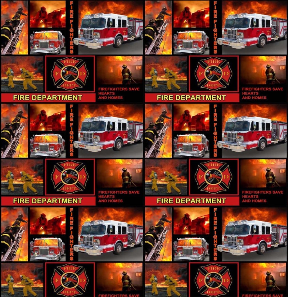 Firefighter Fire Department Red Sykel Cotton Fabric