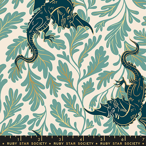 Fireglow Dragon Lair Watercress Green Sarah Watts Ruby Star Society Moda Fabrics Cotton Fabric MD-RS2132-13M