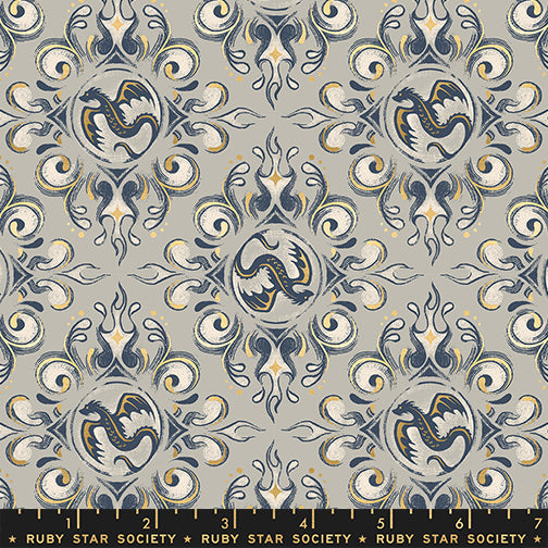 Fireglow Emblem Metallic Oyster Beige Grey Sarah Watts Ruby Star Society Moda Fabrics Cotton Fabric MD-RS2136-13M