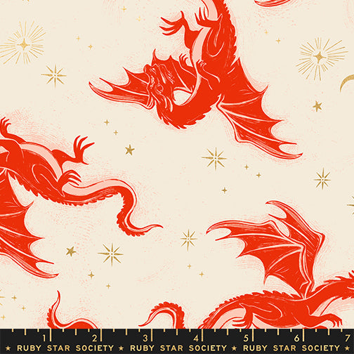 Fireglow Etched Dragons Metallic Dark Ruby Cream Red CreamSarah Watts Ruby Star Society Moda Fabrics Cotton Fabric MD-RS2131-11M