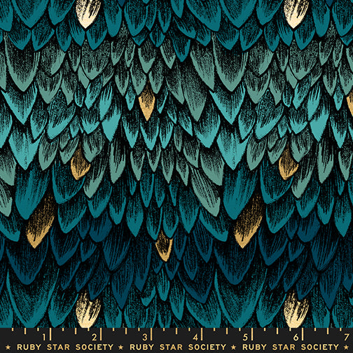 Fireglow Scales Metallic Galaxy Green Blue Sarah Watts Ruby Star Society Moda Fabrics Cotton Fabric MD-RS2134-13M