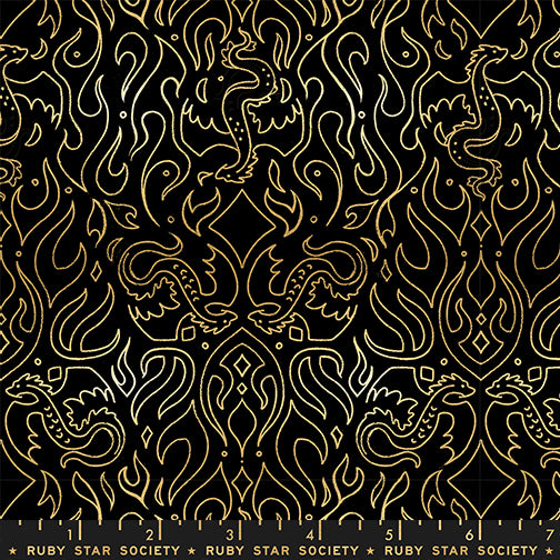 Fireglow Scribe Metallic Black Sarah Watts Ruby Star Society Moda Fabrics Cotton Fabric MD-RS2137-15M