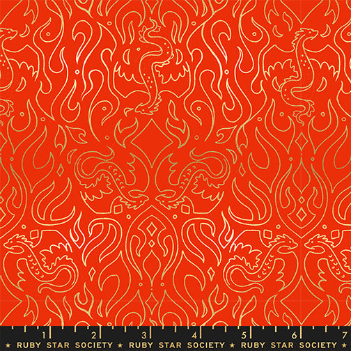Fireglow Scribe Metallic Dark Ruby Red Orange Sarah Watts Ruby Star Society Moda Fabrics Cotton Fabric MD-RS2137-12M