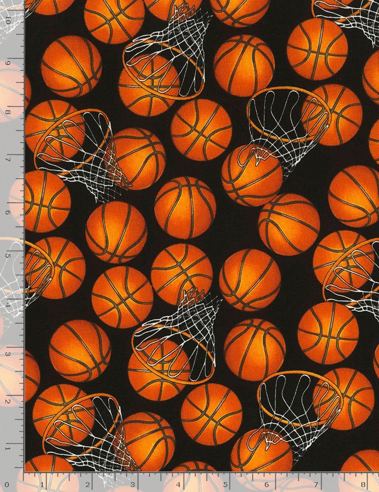 Fitness Fanatic Basketball and Hoops Black George MacCartney Timeless Treasures Cotton Fabric TT-GM-CD5814-BLACK