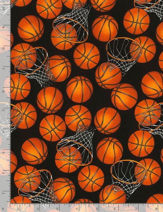 Fitness Fanatic Basketball and Hoops Black George MacCartney Timeless Treasures Cotton Fabric TT-GM-CD5814-BLACK