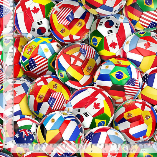 Fitness Fanatic International Soccer Multi Timeless Treasures Cotton Fabric TT-SPORT-CD3877-MULTI