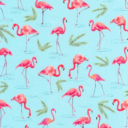 Flamingo Paradise Aqua Blue Robert Kaufman Cotton fabric