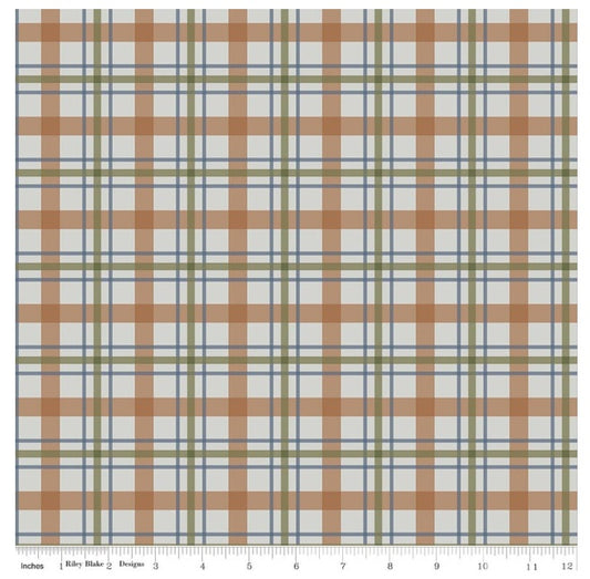 Flannel Cretaceous Plaid Forest Grey Brown Green Blue Amanda Niederhauser Riley Blake Cotton FLANNEL Fabric RB-F17506-GRAY