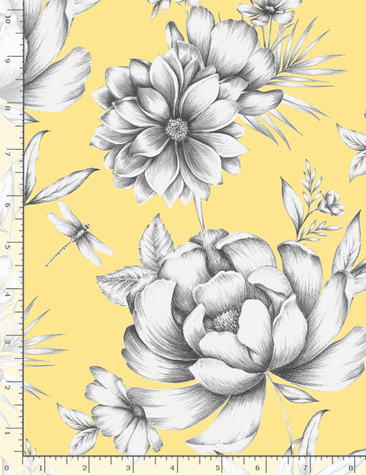 Fleur Buttercup Large Florals Yellow Timeless Treasures Cotton Fabric