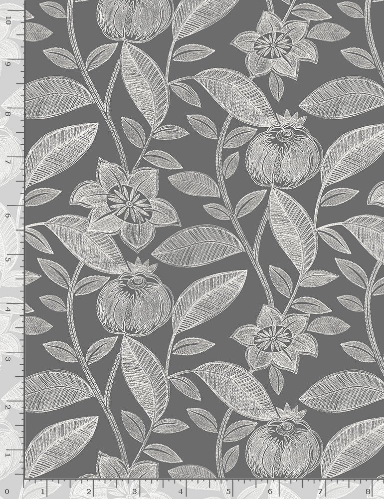 Fleur Buttercup Sketched Florals Grey Timeless Treasures Cotton Fabric