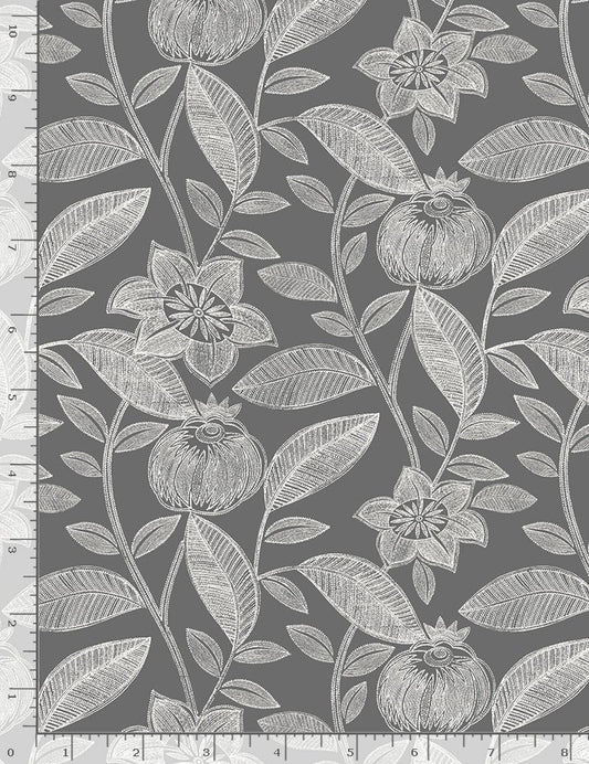 Fleur Buttercup Sketched Florals Grey Timeless Treasures Cotton Fabric