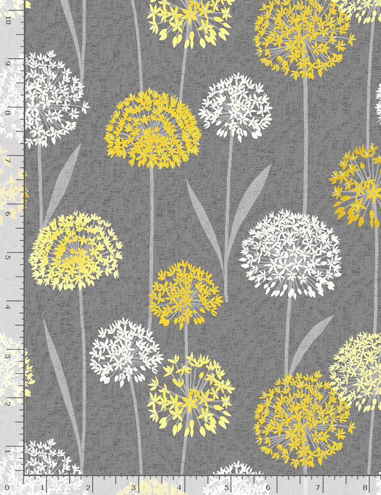 Fleur Buttercup Tonal Dandelions Grey Timeless Treasures Cotton Fabric