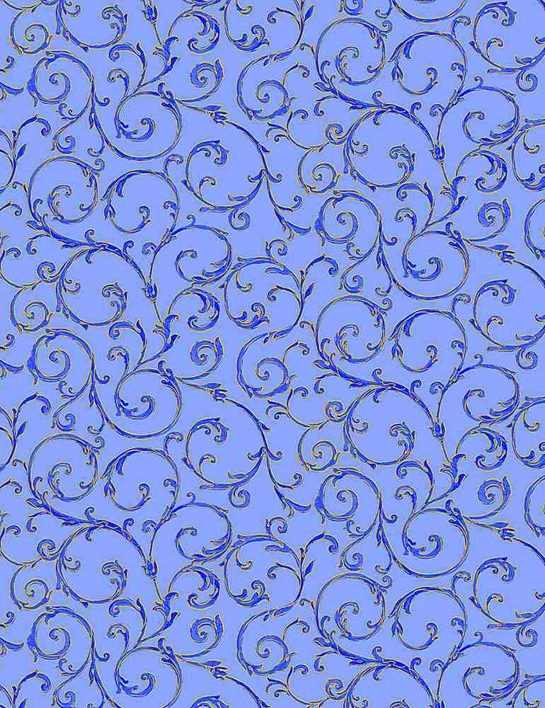 Fleur Metallic Scrolls Blue Sapphire Timeless Treasures Cotton Fabric