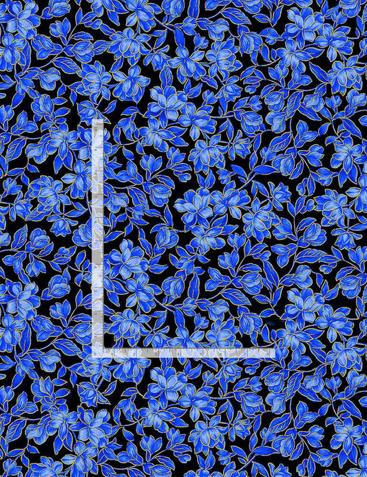 Fleur Metallic Small Florals Black Sapphire Timeless Treasures Cotton Fabric
