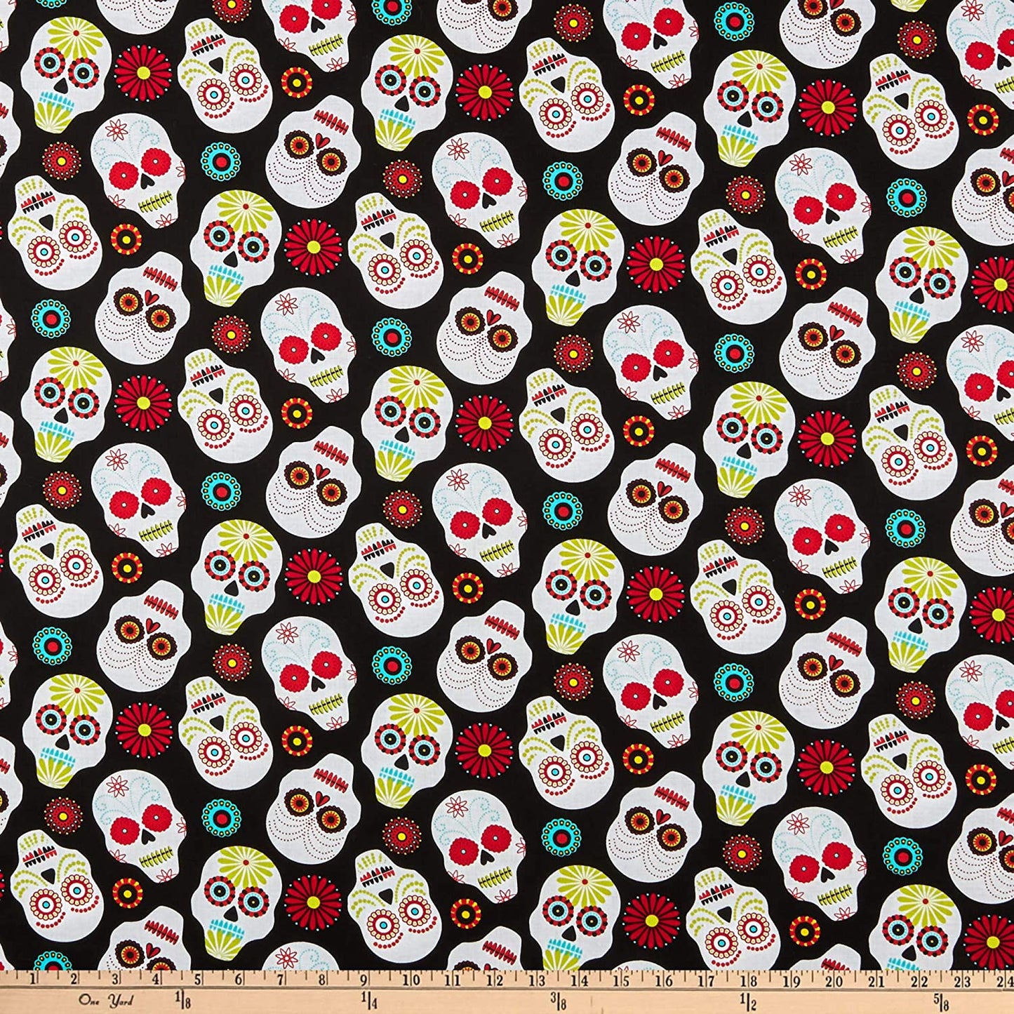 Floating Sugar Skulls Black Timeless Treasures Cotton Fabric