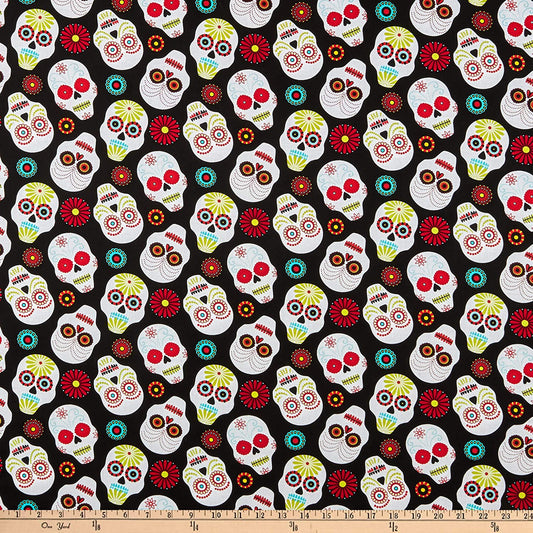 Sugar Skulls colorful fun Black Timeless Treasures Cotton Fabric