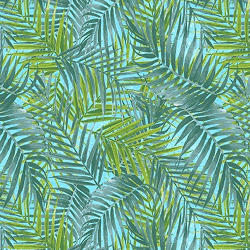 Flock Star Tropical Leaves Aqua Lucca Sheppard Blank Quilting Cotton Fabric