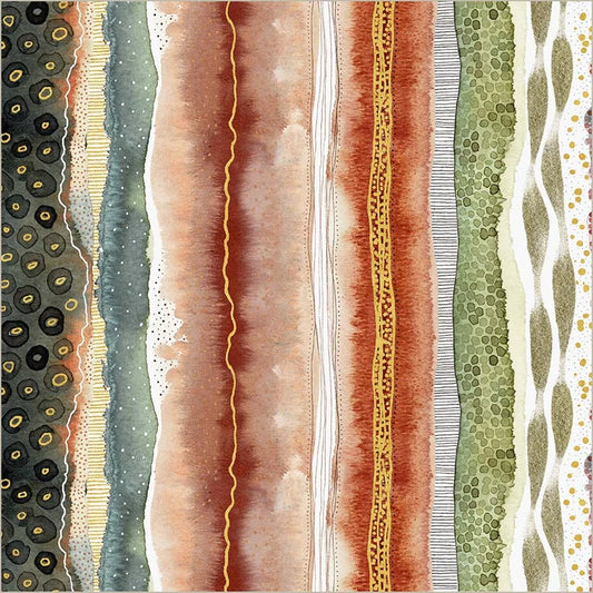 Flora and Form Metallic Strata Stripe Fire Opal Essoldo Design Windham Cotton Fabric WF-54778DM-2