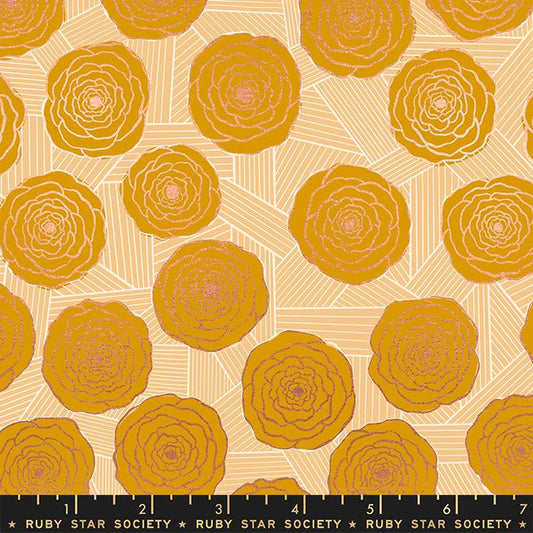 Floradora Bunch of Roses Florals Cactus Yellow Metallic Jen Hewett of Ruby Star Moda Cotton Fabric