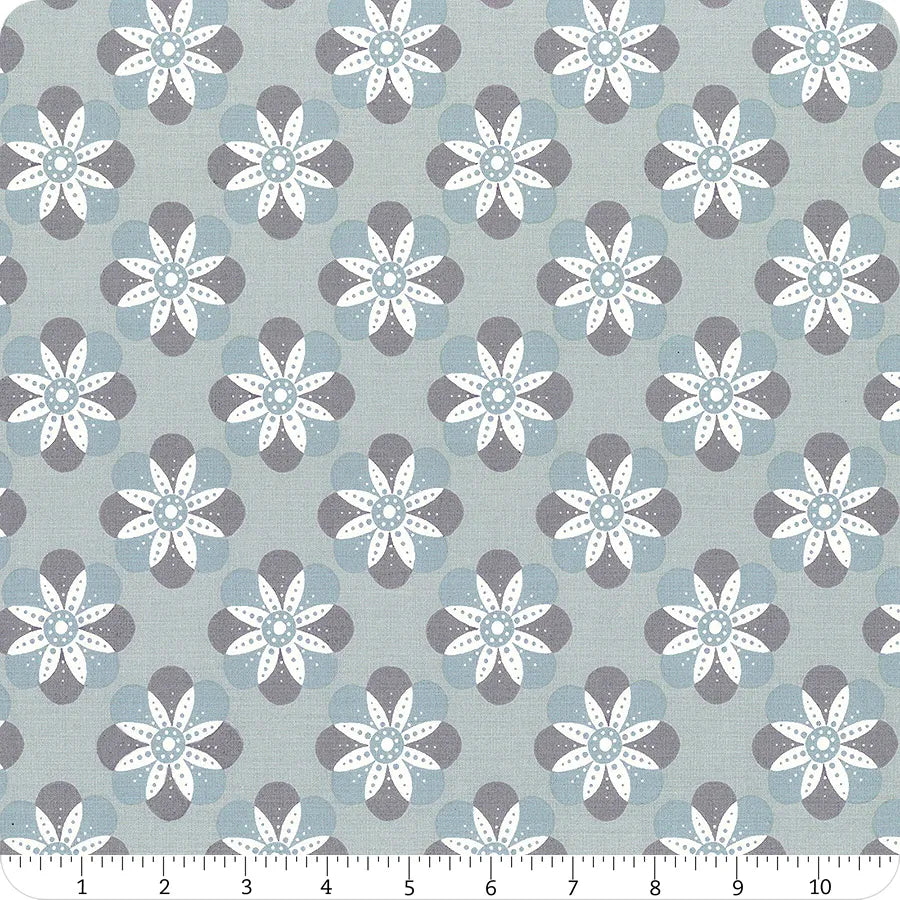 Floradora Cherry Blossom Geometric Flower Mandala Steel Gray Jen Hewett of Ruby Star Moda Cotton Fabric