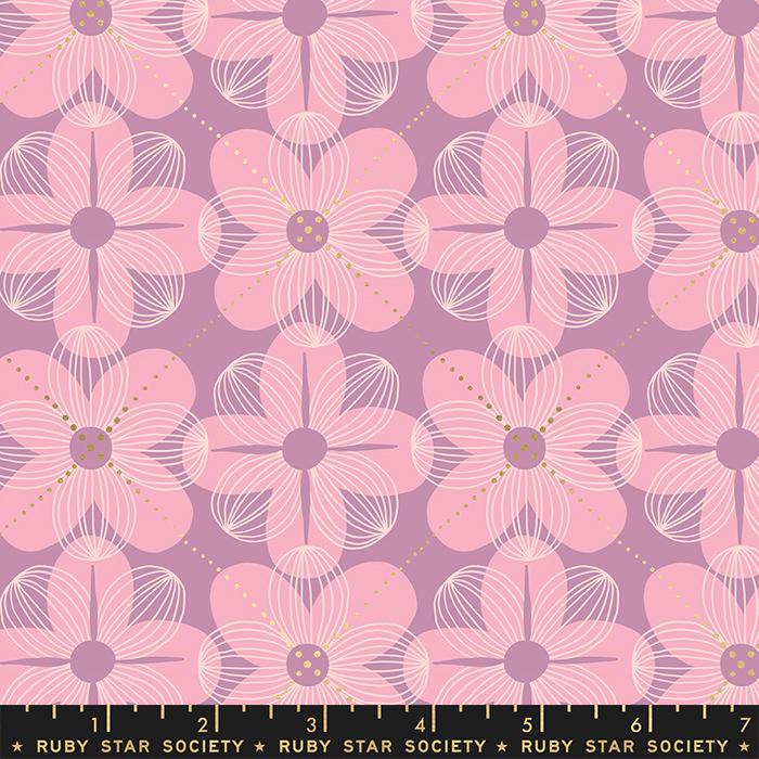 Floradora Dogwood Florals Lupine Pink Metallic Jen Hewett of Ruby Star Society Moda Cotton Fabric