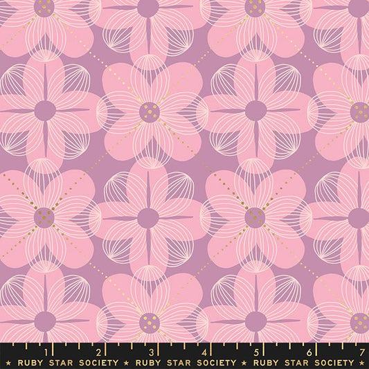 Floradora Dogwood Florals Lupine Pink Metallic Jen Hewett of Ruby Star Society Moda Cotton Fabric