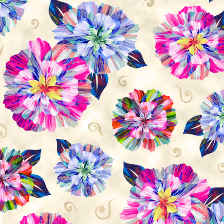 Floral Fascination Spaced Floral Cream Quilting Treasures Cotton Fabric | US Fabric Shop