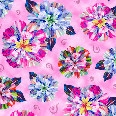 Floral Fascination Spaced Floral Pink Quilting Treasures Cotton Fabric