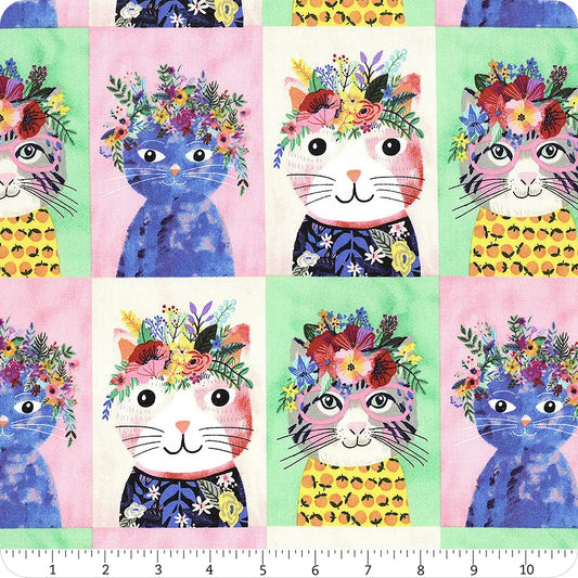 Floral Pets Kitties Multi Mia Charro Free Spirit Cotton Fabric