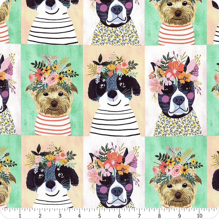 Floral Pets Puppies Multi Mia Charro Free Spirit Cotton Fabric