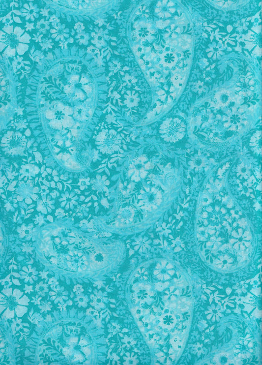 Floral Paisley 108" Wide Back Turquoise Foust Textiles  Cotton Fabric
