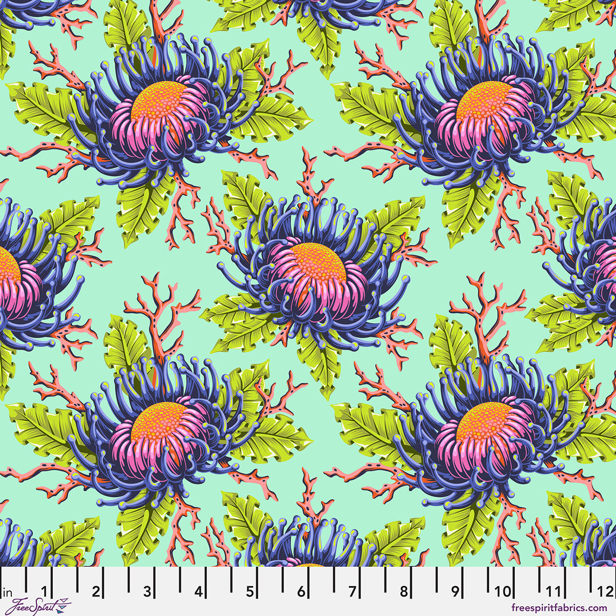 Floral Reef Friends & Anemones Seafoam Tula Pink Free Spirit Cotton Fabric FS-PWTP265.SEAFOAM