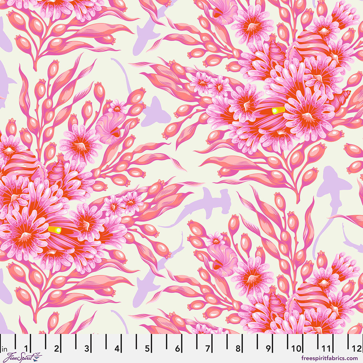 Floral Reef Shadow Sharks Delphine Tula Pink Free Spirit Cotton Fabric FS-PWTP267.DELPHINE