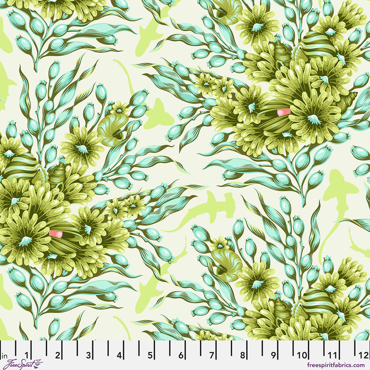 Floral Reef Shadow Sharks Seagrass Tula Pink Free Spirit Cotton Fabric FS-PWTP267.SEAGRASS