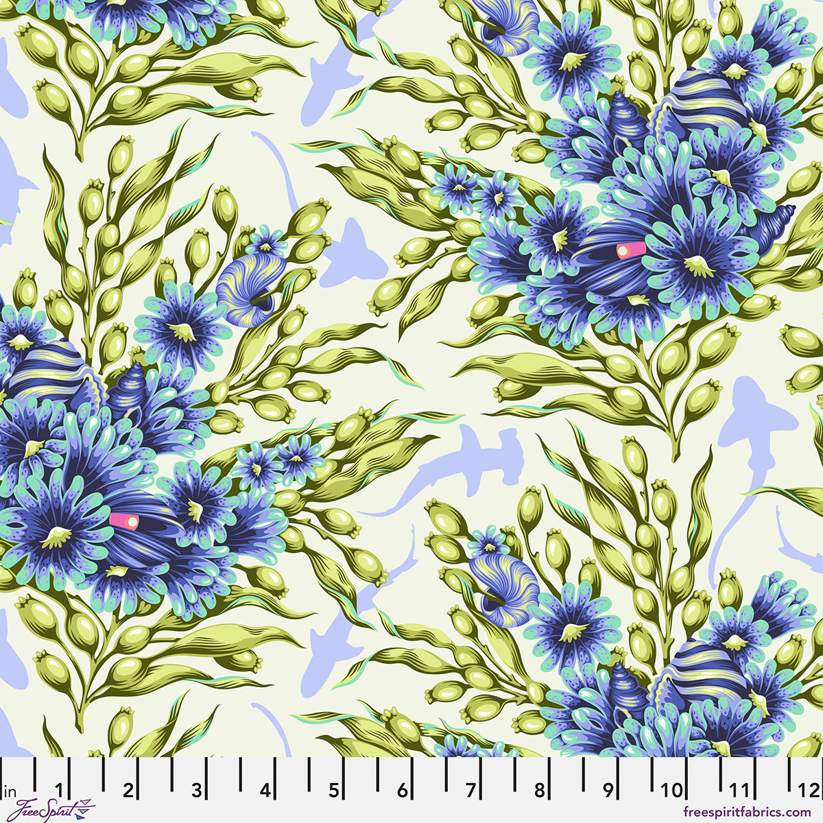 Floral Reef Shadow Sharks Marine Tula Pink Free Spirit Cotton Fabric FS-PWTP267.MARINE