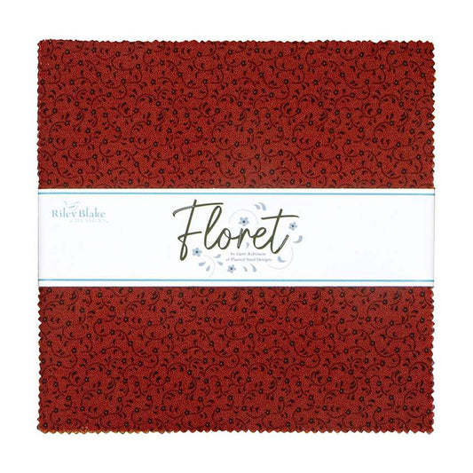 Floret 10" Square Stacker Red Gerri Robinson Riley Blake DesignsCotton Fabric