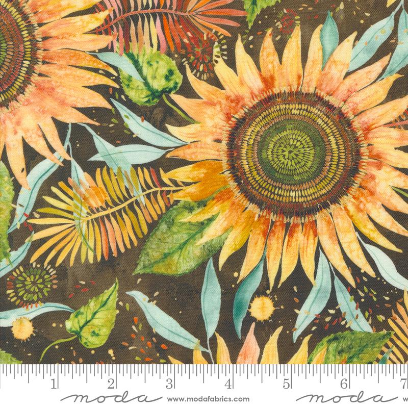 Floribunda Sunflower Power Large Floral Soil Brown Create Joy Project Moda Cotton Fabric