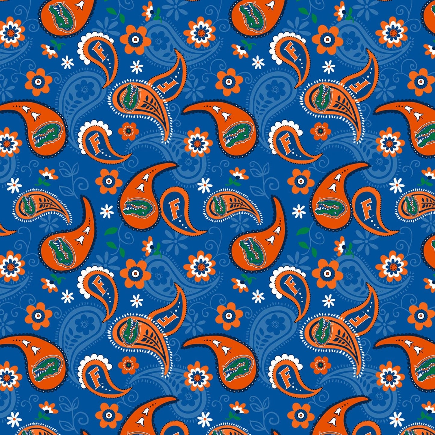 Florida Gators NCAA College Limited Run Paisley Sykel Cotton Fabric