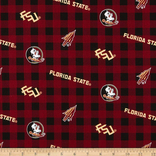 Florida State Seminoles NCAA College Buffalo Plaid Sykel Cotton Fabric