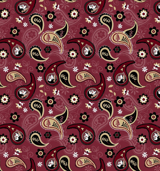 Florida State Seminoles NCAA College Paisley Bandana Sykel Cotton Fabric