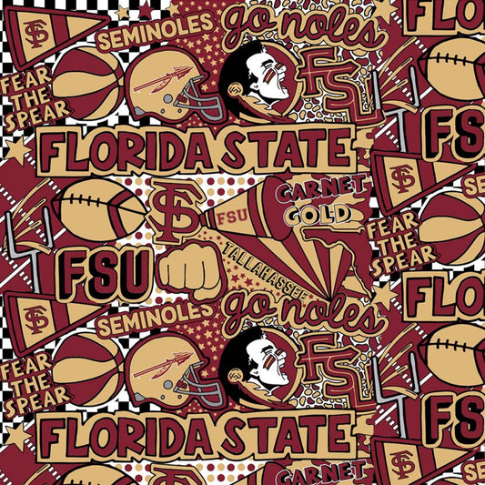 Florida State Seminoles NCAA College Pop Art Sykel Sykel Cotton Fabric