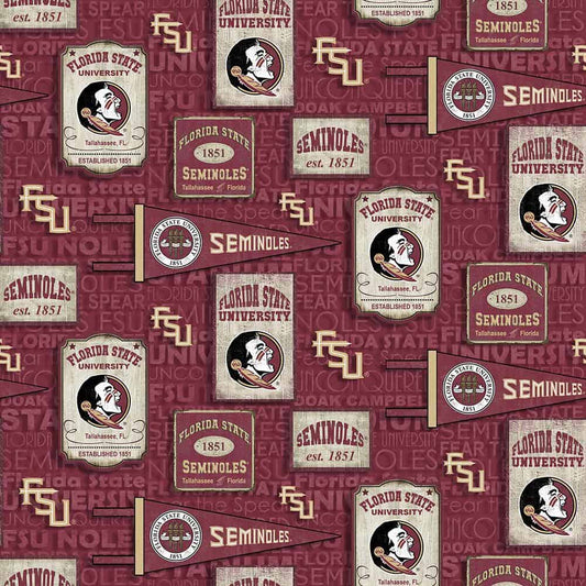 Florida State Seminoles NCAA College Vintage Pennant Sykel Cotton Fabric
