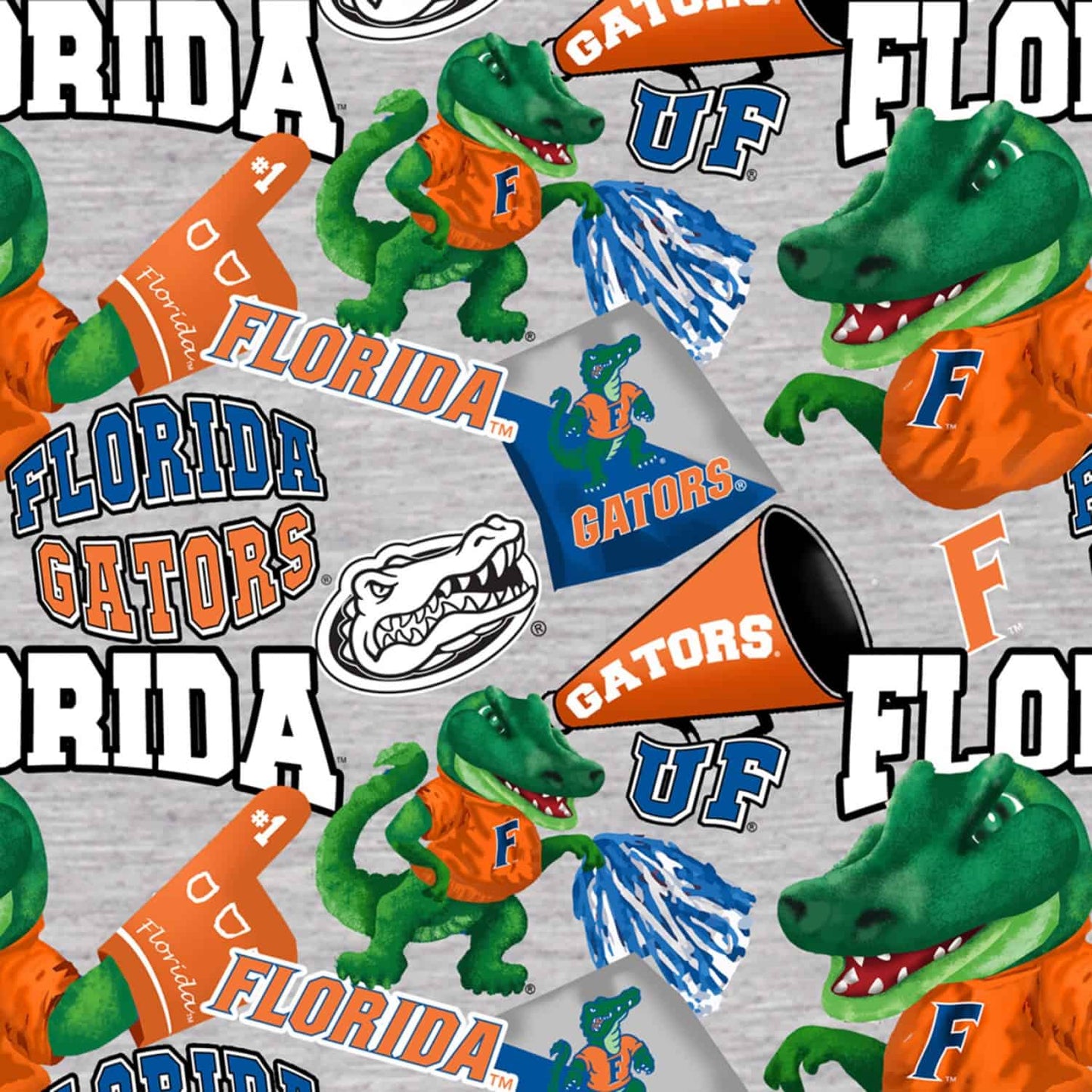 Florida Gators NCAA Collegiate Mascot Heather Gray Sykel Cotton Fabric