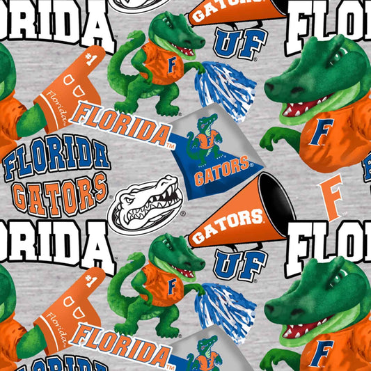 Florida Gators NCAA Collegiate Mascot Heather Gray Sykel Cotton Fabric