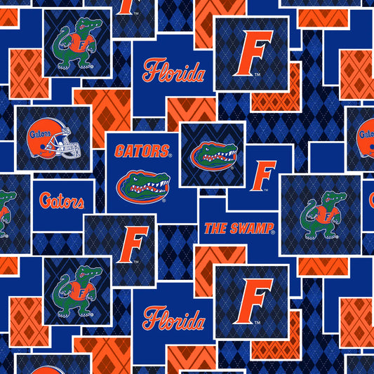 Florida Gators NCAA College Argyle Boxes Sykel Cotton Fabric SYK-FL-1371